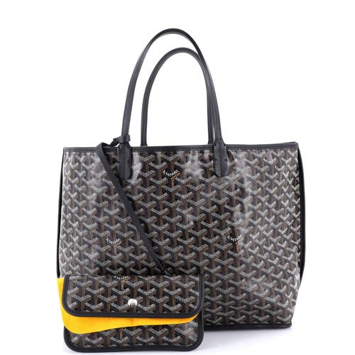 Pre-owned Goyard Goyard Anjou Reversible Tote Coated Canvas Pm In Black