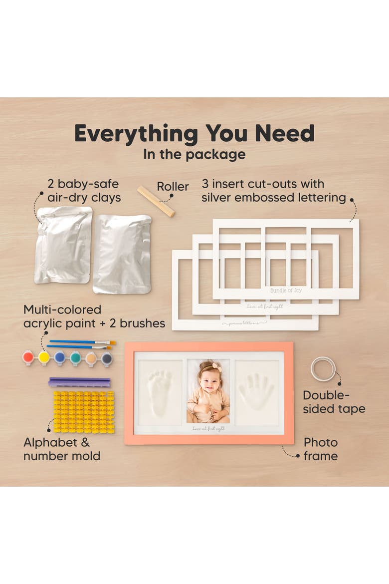 Baby Handprint & Footprint Keepsake Duo Frame, Alternate, color, Salmon