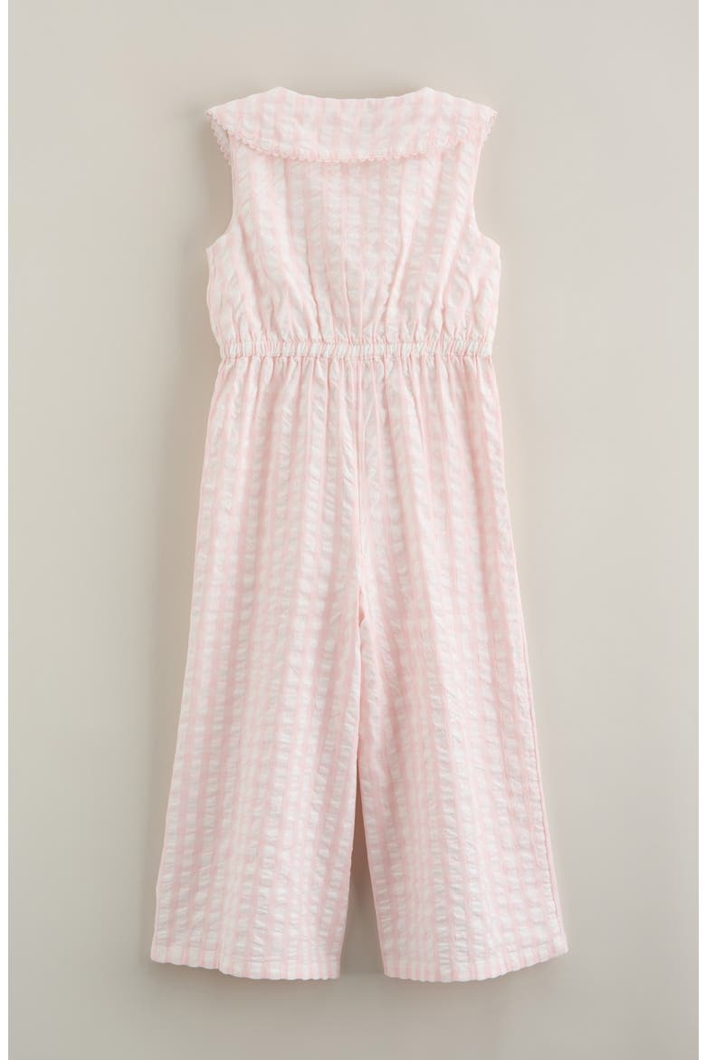 Kids' Peter Pan Collar Cotton Seersucker Jumpsuit, Alternate, color, PINK AMOUR GINGHAM