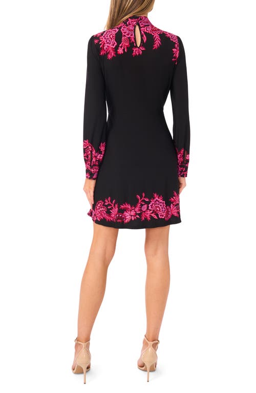 Cece Border Print Long Sleeve Minidress In Black