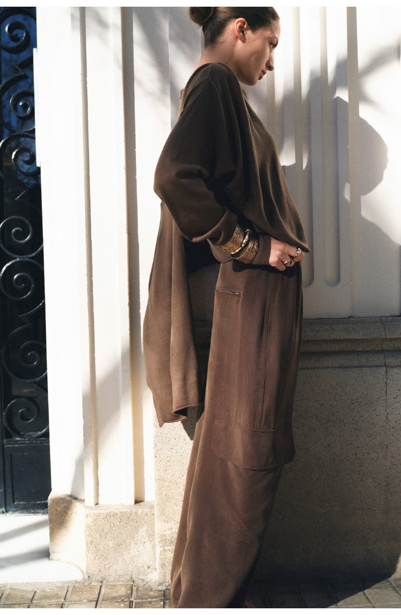 H&M Lyocell-blend Cargo Trousers, Alternate, color, Dark Brown