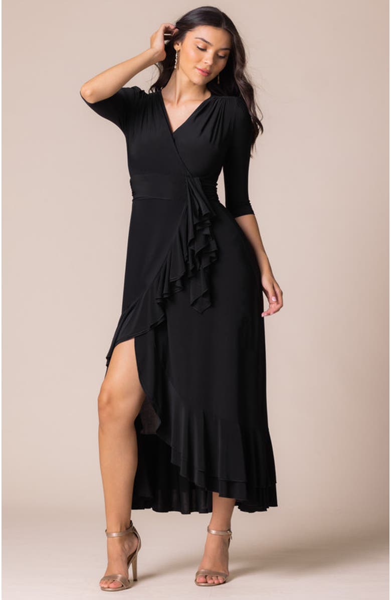 Kiyonna Veronica Ruffle Evening Gown, Alternate, color, Onyx