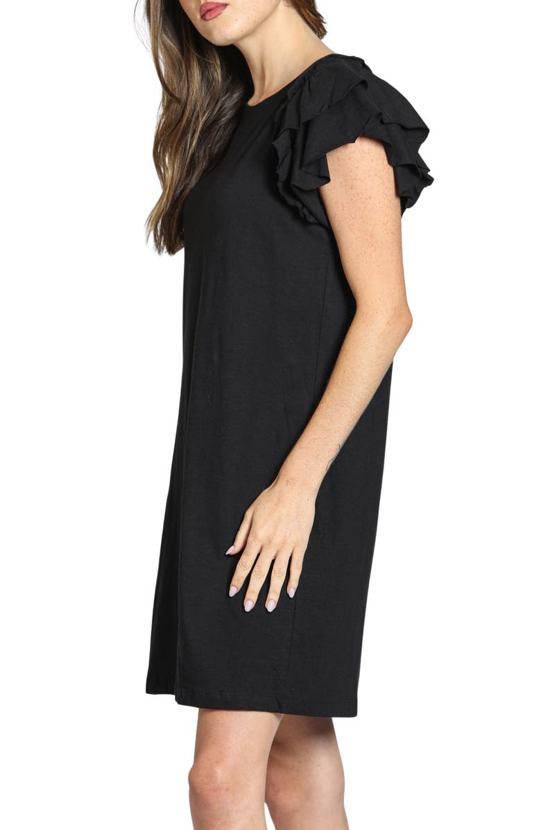 APNY Double Ruffle Sleeve Cotton Minidress, Alternate, color, Black