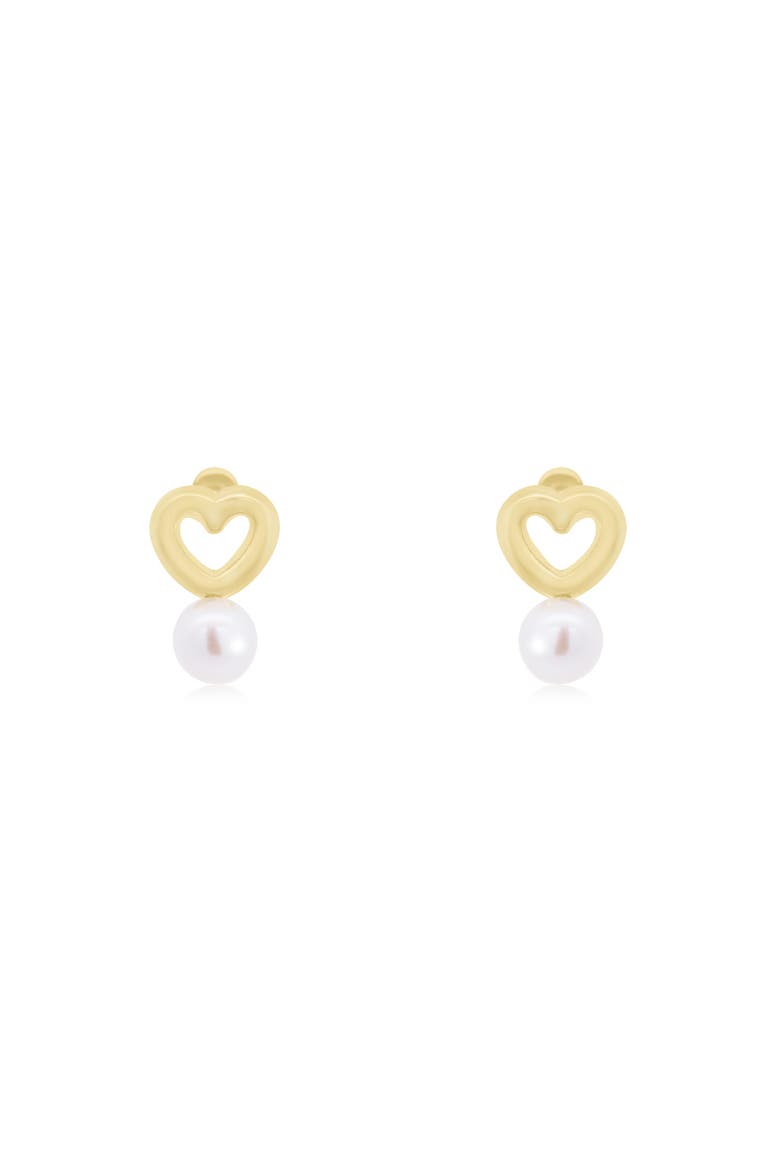 Baby Pearl Heart Screw Back Stud Earrings, Alternate, color, Yellow Gold