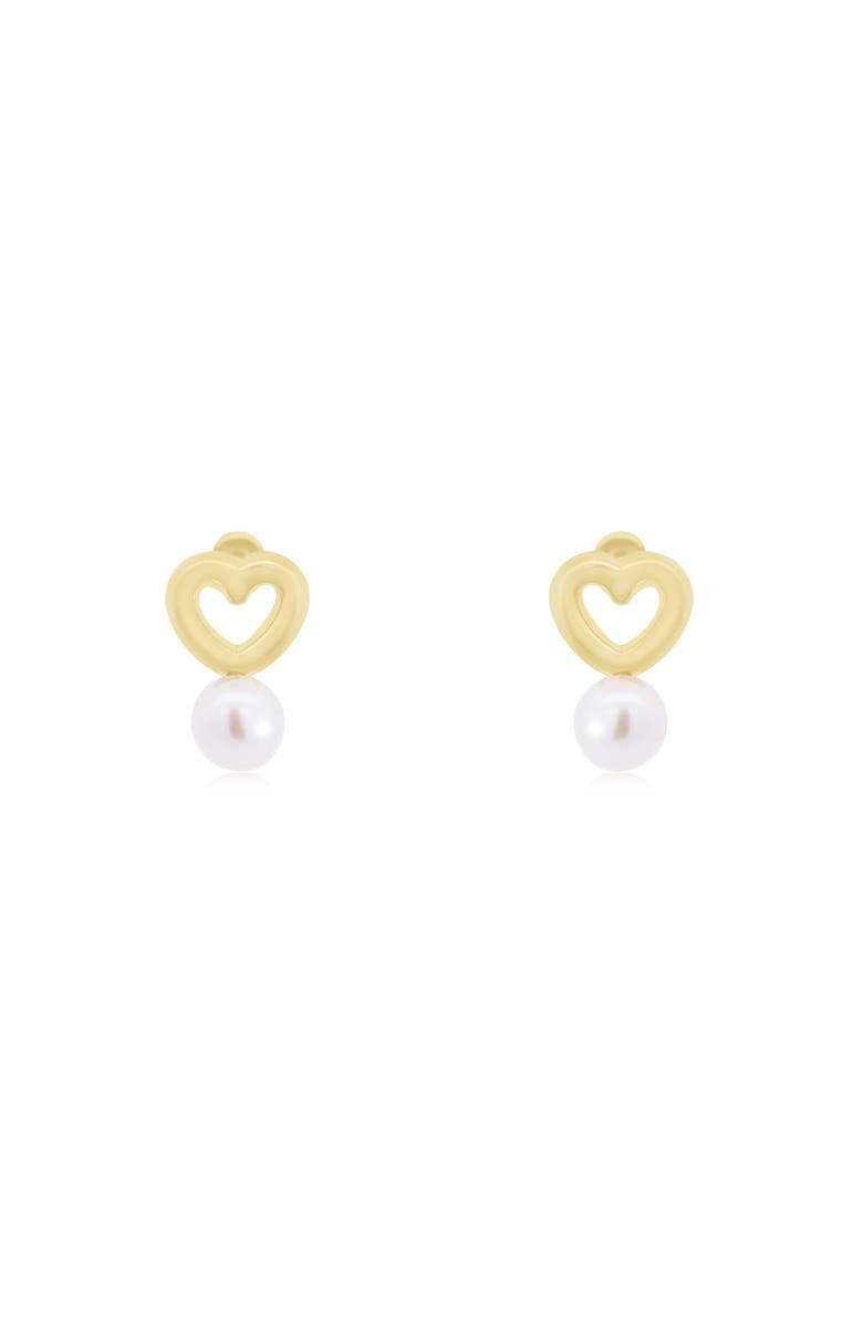 The Lovery Fine Jewelry Baby Pearl Heart Screw Back Stud Earrings, Alternate, color, Yellow Gold