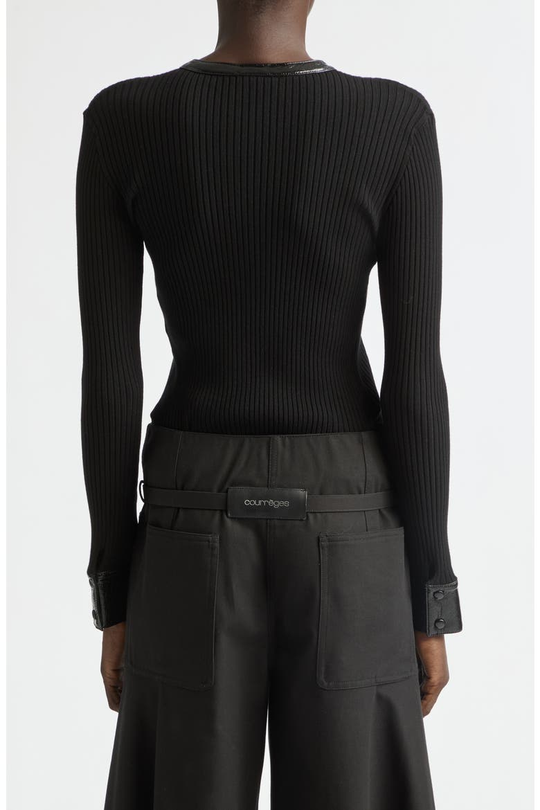 Vinyl Trim Ribbed Cardigan, Alternate, color, BLACK