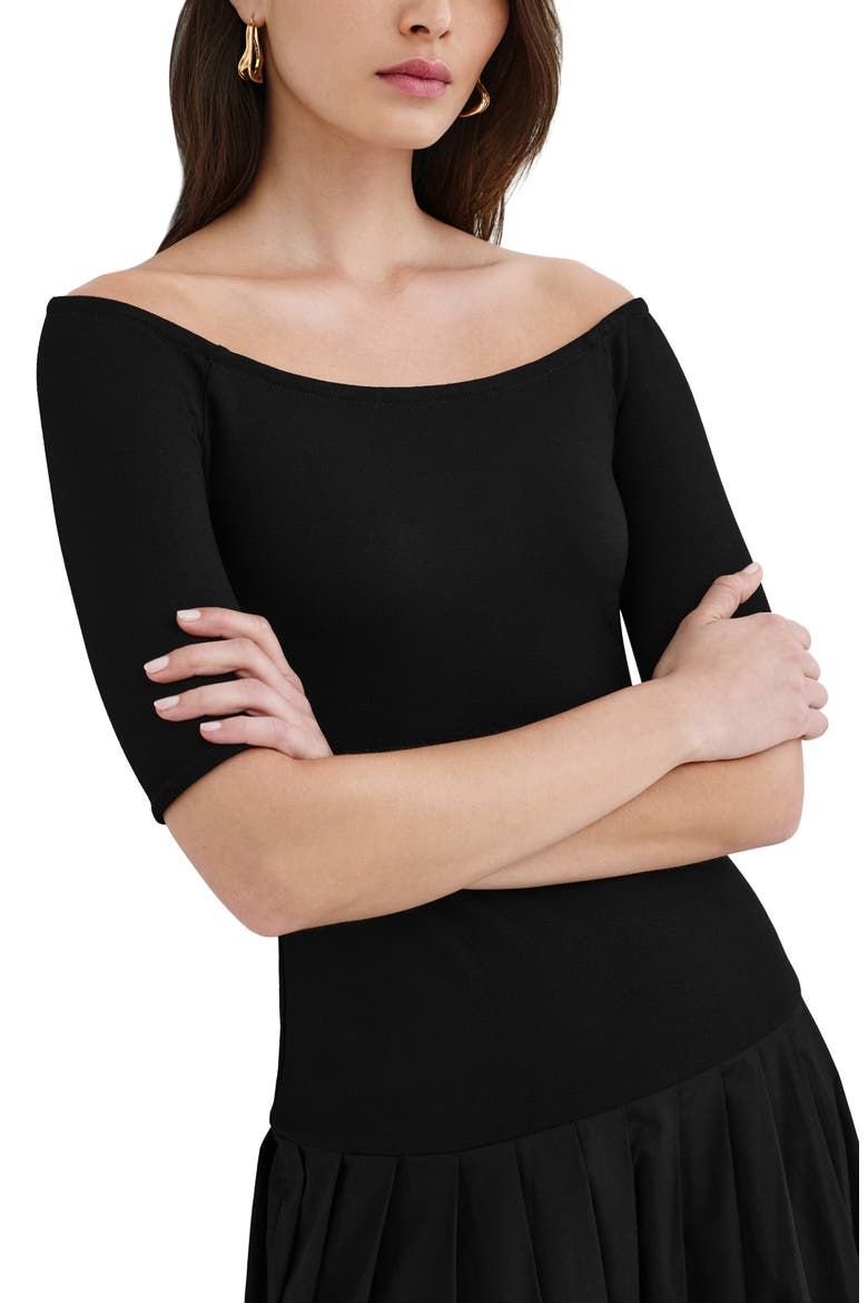 Mila Off the Shoulder Mixed Media Maxi Dress, Alternate, color, BLACK