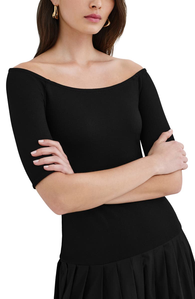 Marcella Mila Off the Shoulder Mixed Media Maxi Dress, Alternate, color, Black