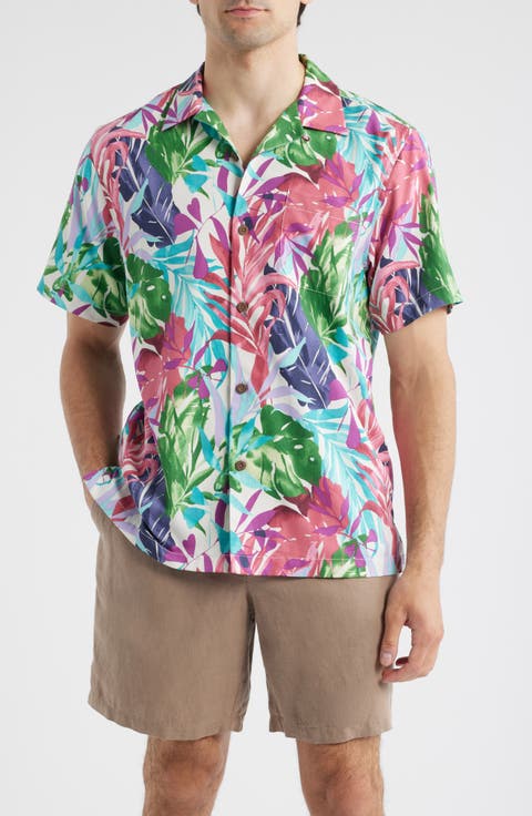Fuego Fronds Print Silk Blend Camp Shirt