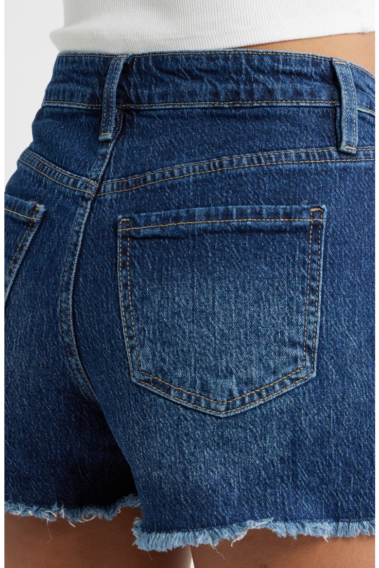 Frayed High Waist Denim Shorts, Alternate, color, DARK BLUE