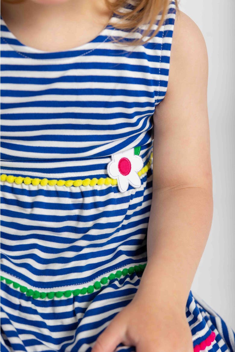 Stripe Knit Dress With Pom Poms & Flowers, Alternate, color, Blue/White