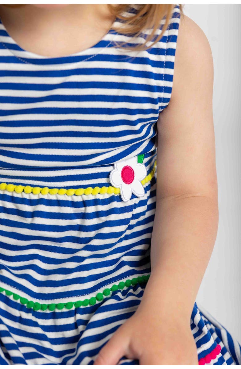 Florence Eiseman Stripe Knit Dress With Pom Poms & Flowers, Alternate, color, Blue/White