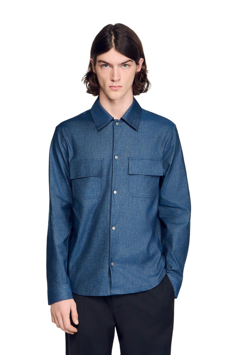 Denim-effect cotton and linen shirt, Main, color, Blue vintage - denim