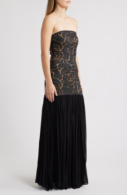 Sonya Moda Eden Mixed Media Strapless Gown In Black