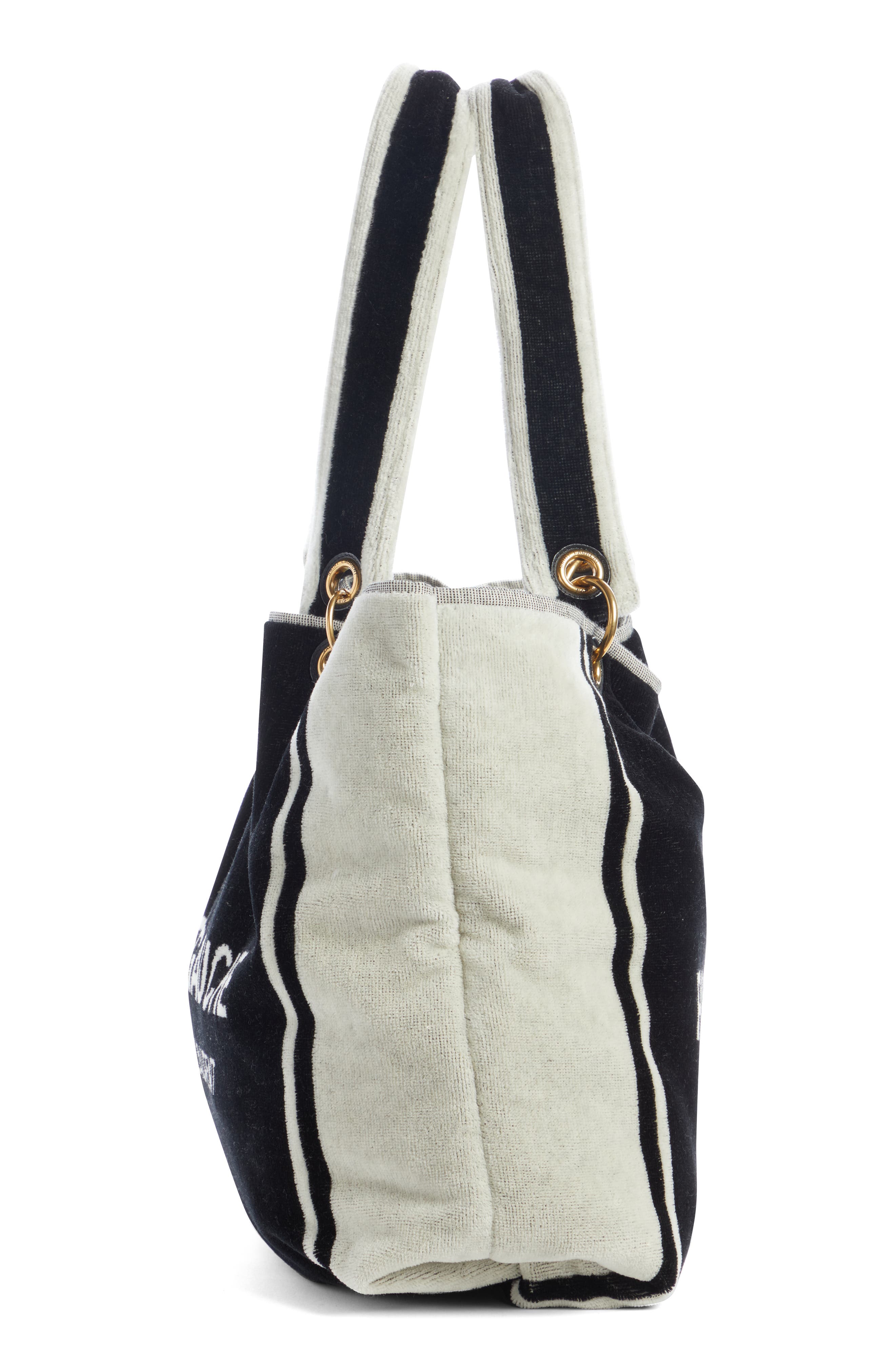 Saint Laurent Rive Gauche Noe Terrycloth Towel Tote, Alternate, color, Nero/ Bianco/ Nero