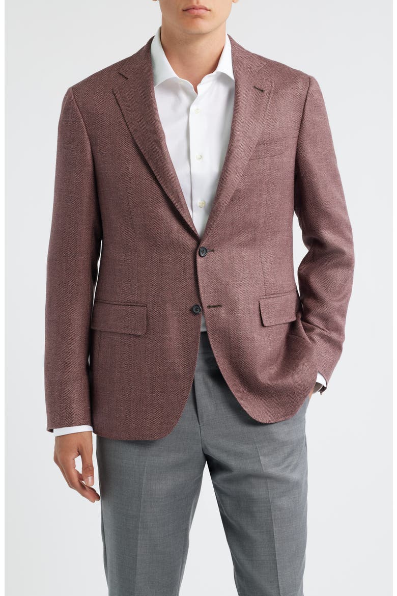Kei Trim Fit Light Red Wool & Silk Blend Herringbone Sport Coat, Main, color, LIGHT RED