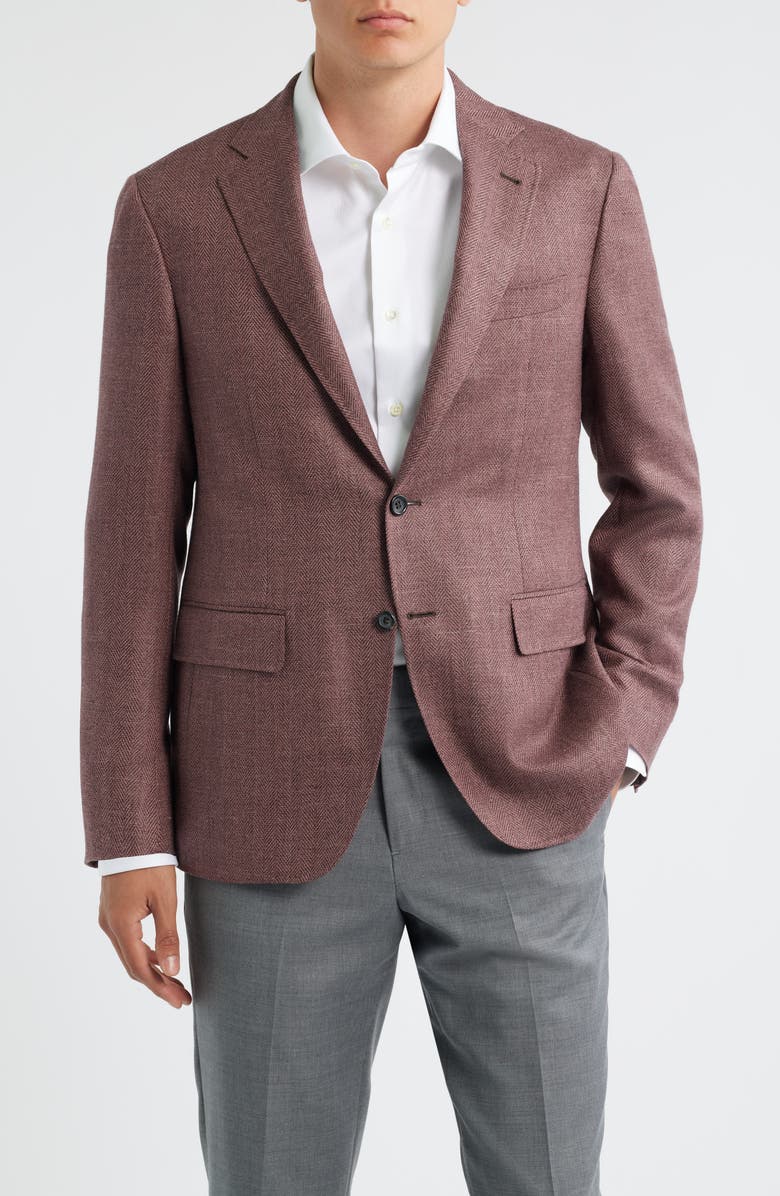 Canali Kei Trim Fit Light Red Wool & Silk Blend Herringbone Sport Coat, Main, color, Light Red