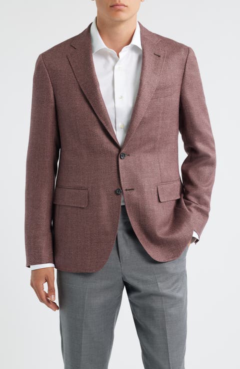 Kei Trim Fit Light Red Wool & Silk Blend Herringbone Sport Coat