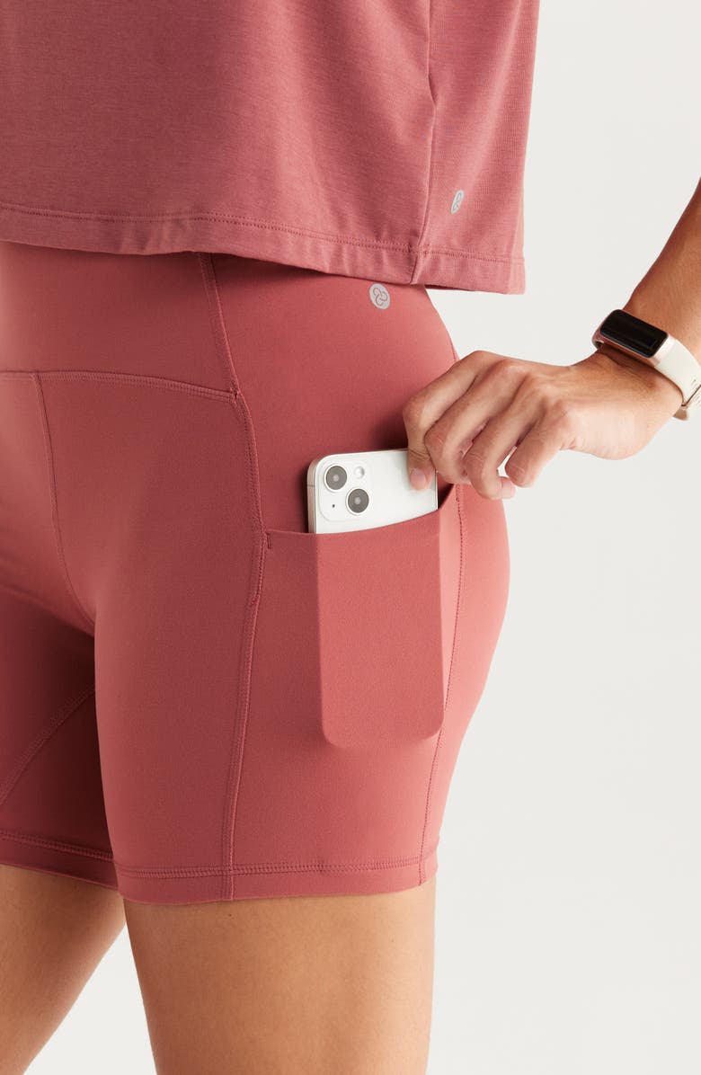 Zella Studio Luxe Pocket Bike Shorts, Alternate, color, Red Jelly