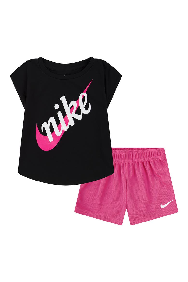 Kids' Script Future Logo Graphic T-Shirt & Mesh Shorts Set, Main, color, HYPER PINK