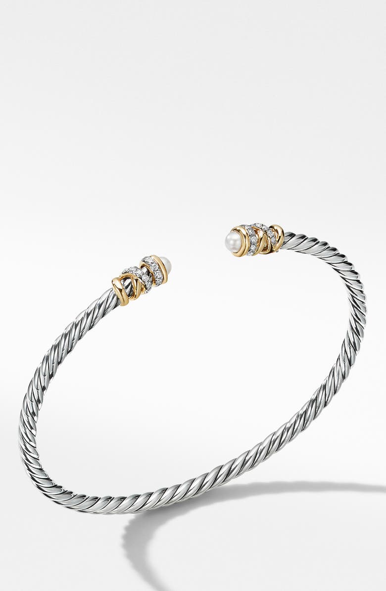 David Yurman Petite Helena 18K Gold Domes & Diamond Open Bracelet, Alternate, color, Pearl
