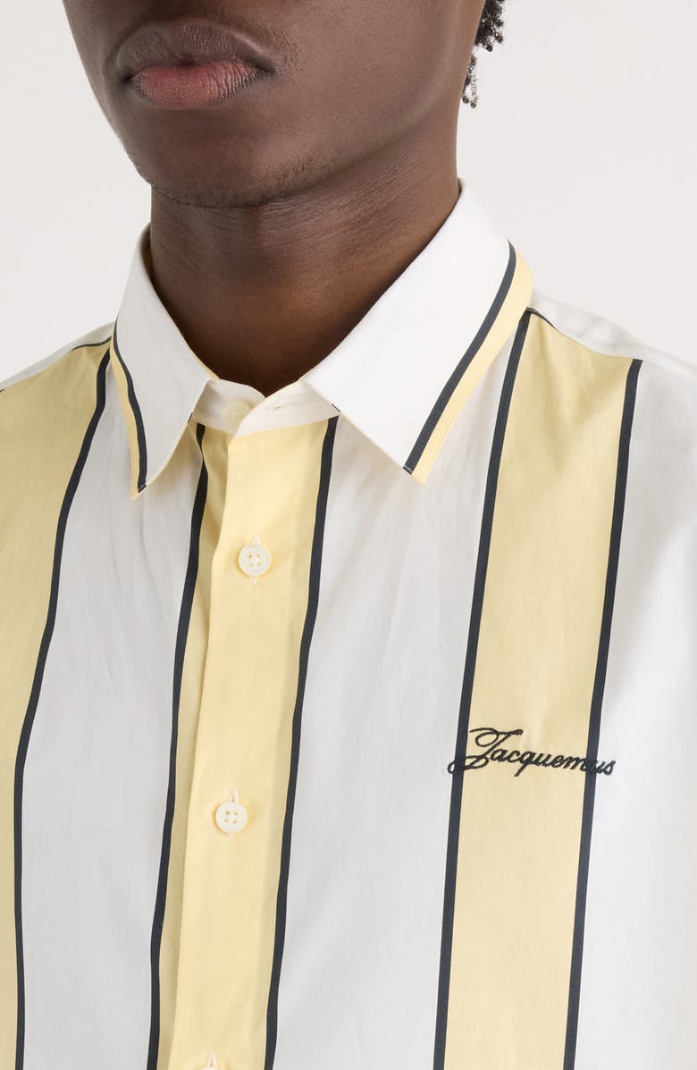 Jacquemus La Chemise Simon Stripe Button-Up Shirt, Alternate, color, Print Stripes White / Yellow