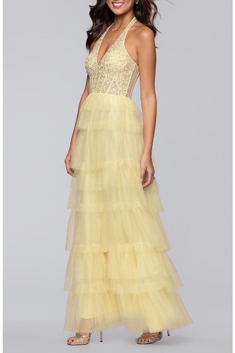 Tiered Mesh Gown, Alternate, color, YELLOW