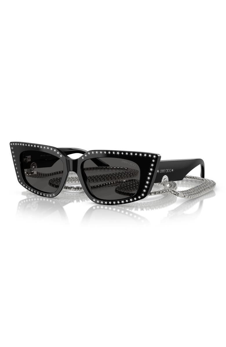 Jimmy Choo 52mm Cat Eye Sunglasses with Embellished Chain, Alternate, color, Black