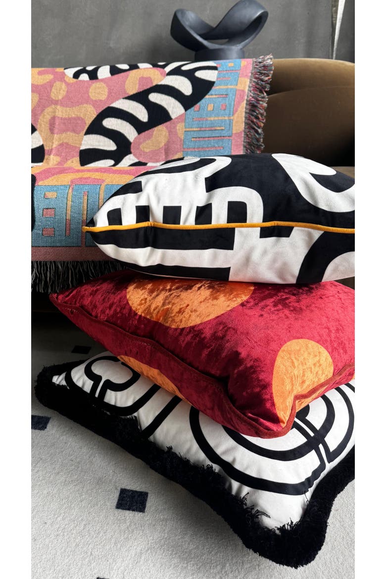 Duafe Throw Pillow In Soft Velvet, Alternate, color, Black And White