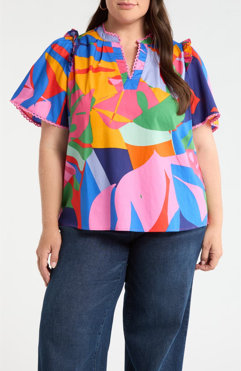 SUGARLIPS Chroma Abstract Winslet Ruffle Top, Main, color, Red-Blue-Multi