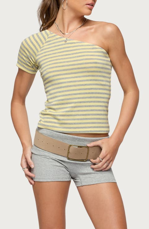 Eulia One-Shoulder Stripe Top