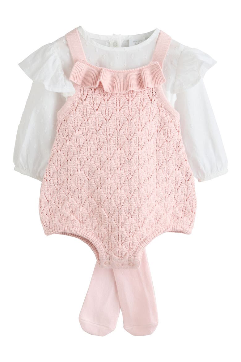 Kids' 3-Piece Knitted Romper, Bodysuit & Tights Set, Main, color, PINK