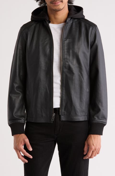 Cafe Racer Removable Hood Leather Jacket