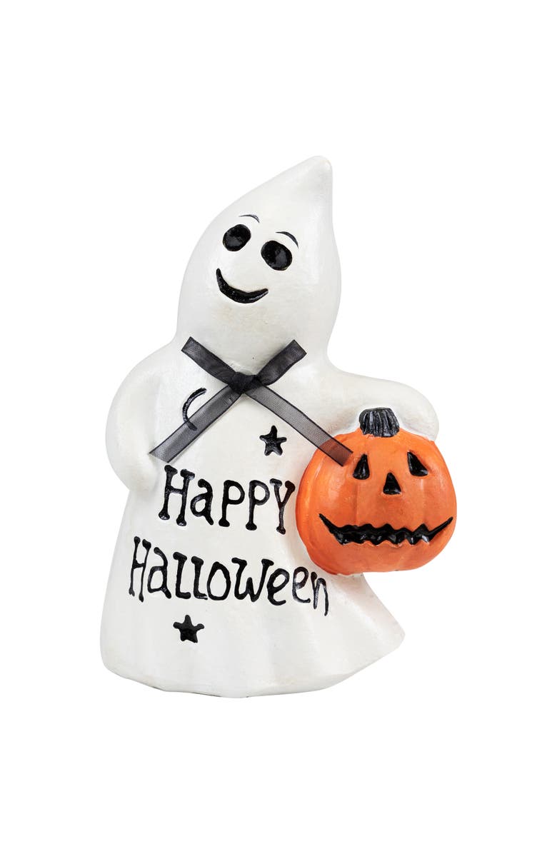 Northlight Ghosts with Jack-O-Lanterns "Happy Halloween" and "Trick or Treat" Figurines - 7.75" - Set of 2, Alternate, color, White