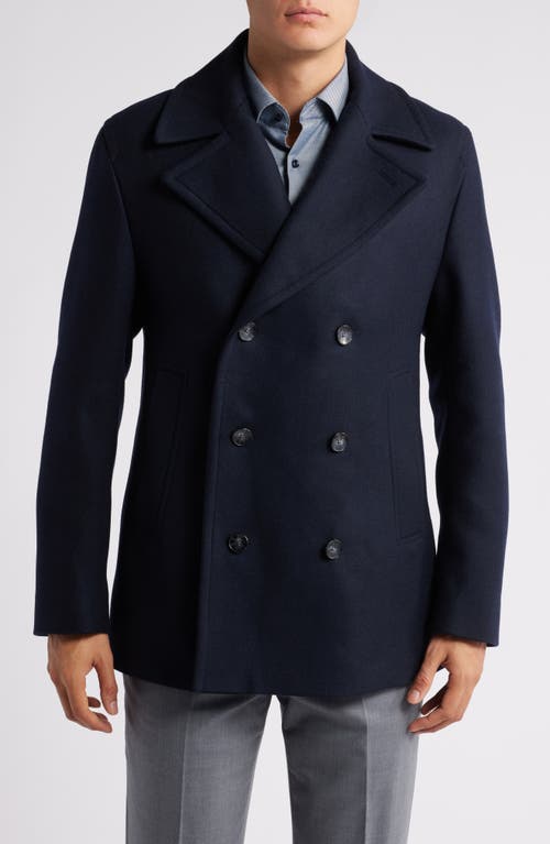 Hugo Boss Boss Clay Stretch Wool Blend Peacoat In Dark Blue