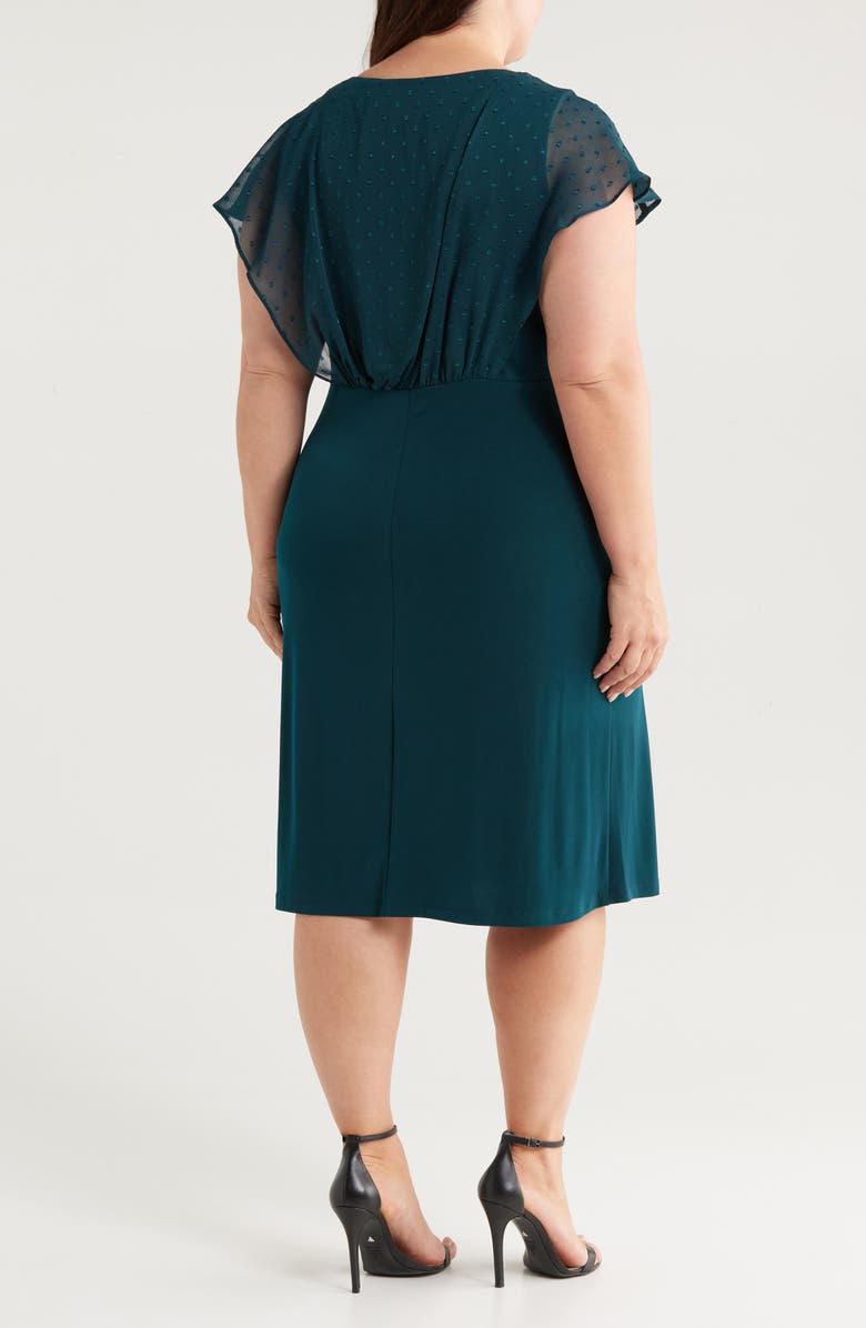 Connected Apparel Swiss Dot Chiffon Sleeve Cocktail Dress, Alternate, color, Dark Mallard