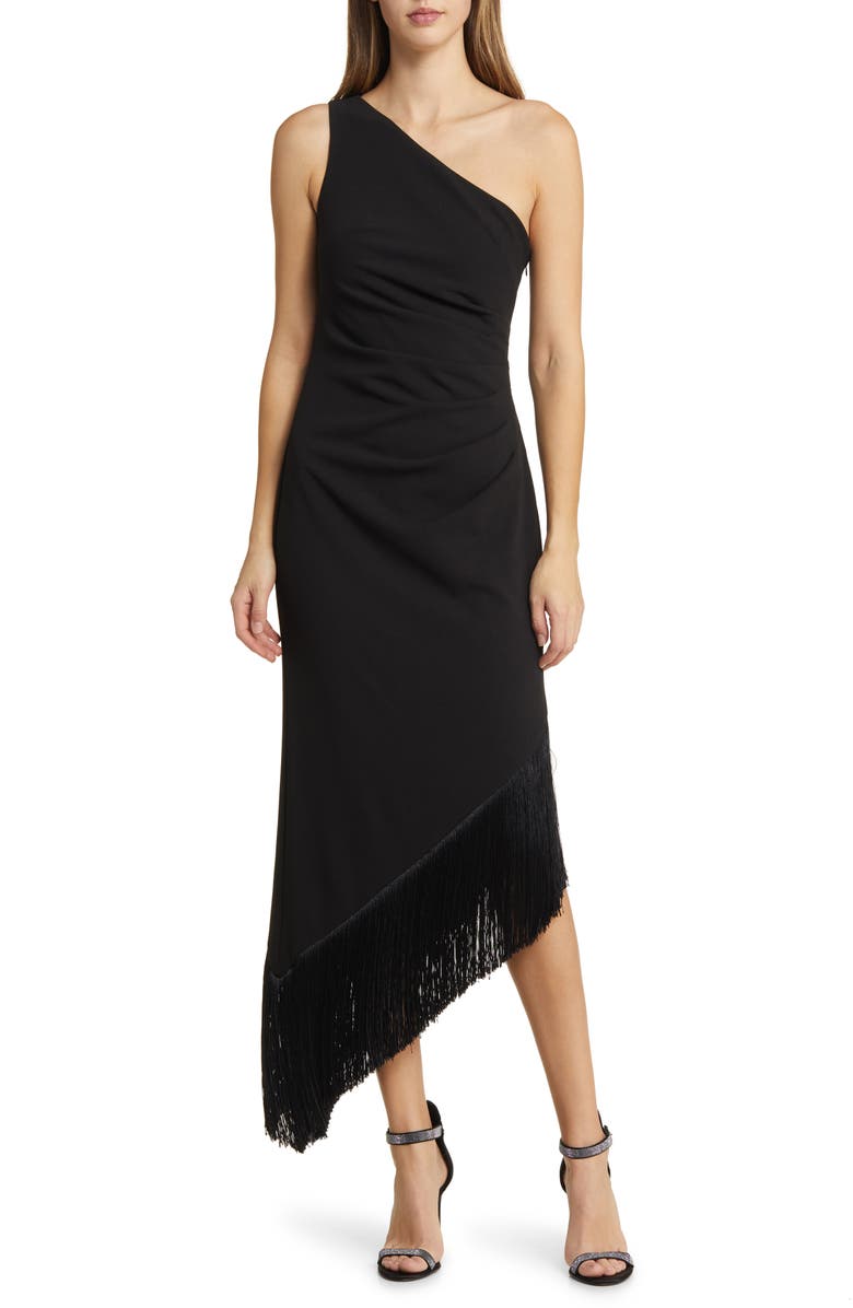 Vince Camuto Fringe Hem One-Shoulder Asymmetric Cocktail Dress, Main, color, 