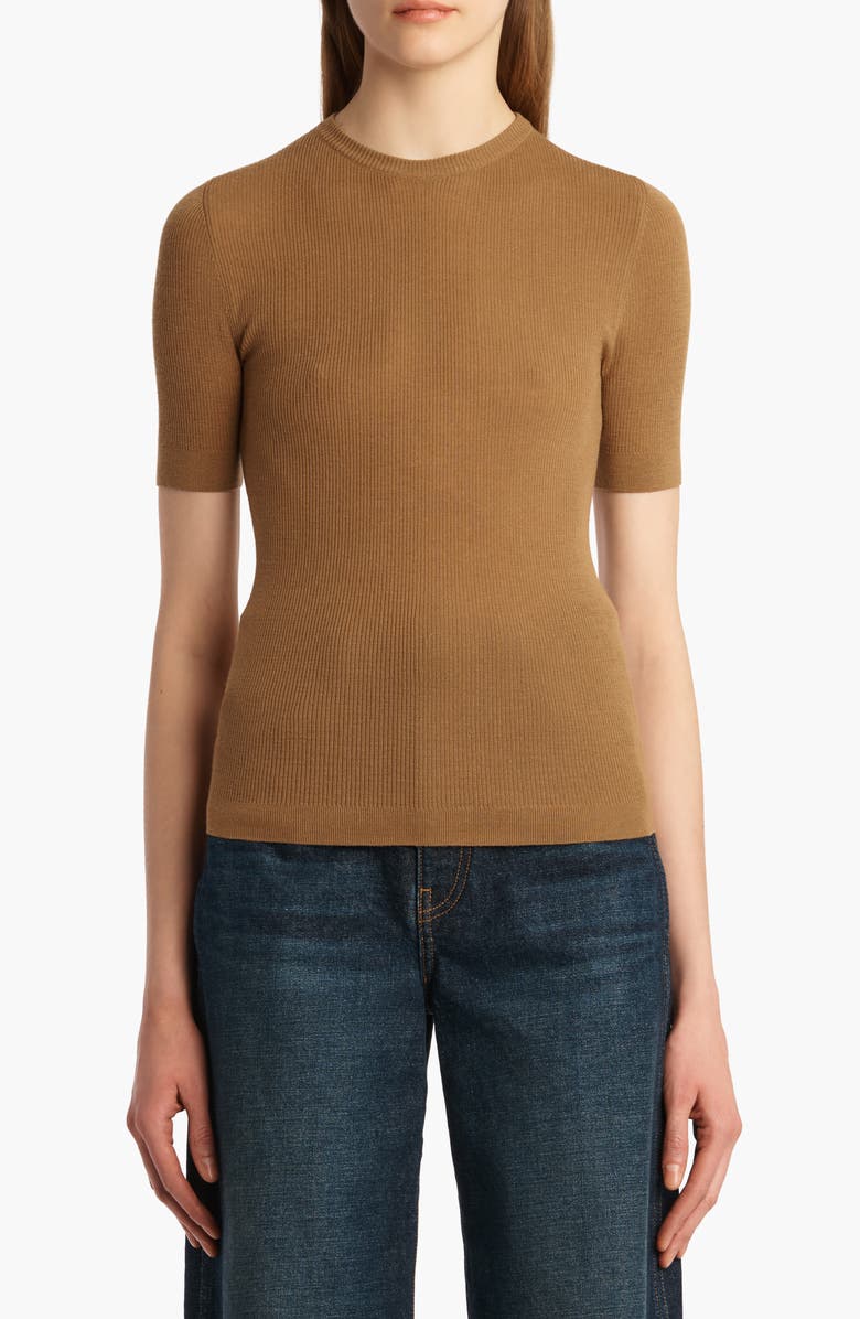 Khaite Celina Merino Wool Blend Rib Sweater, Main, color, Maple