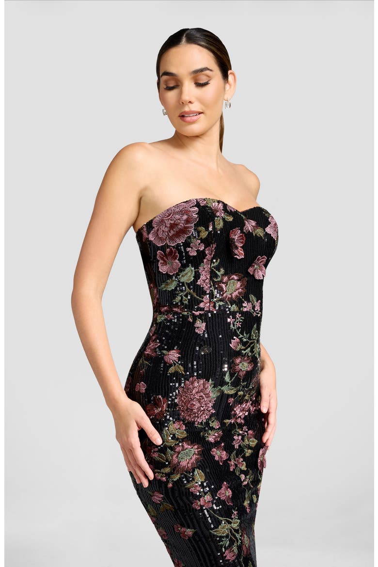Shailene Floral Embroidered Sequin Strapless Cocktail Dress, Alternate, color, BLACK MULTI