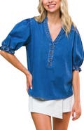 FLYING TOMATO Puff Sleeve Denim Top