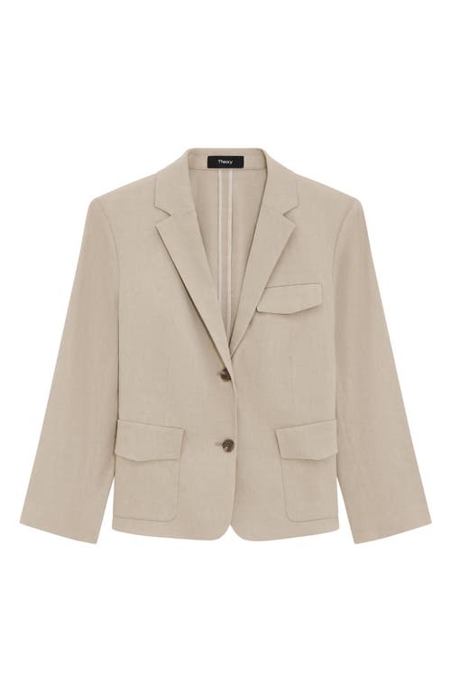 Theory Shrunked Crop Linen Blend Blazer In Soft Taupe