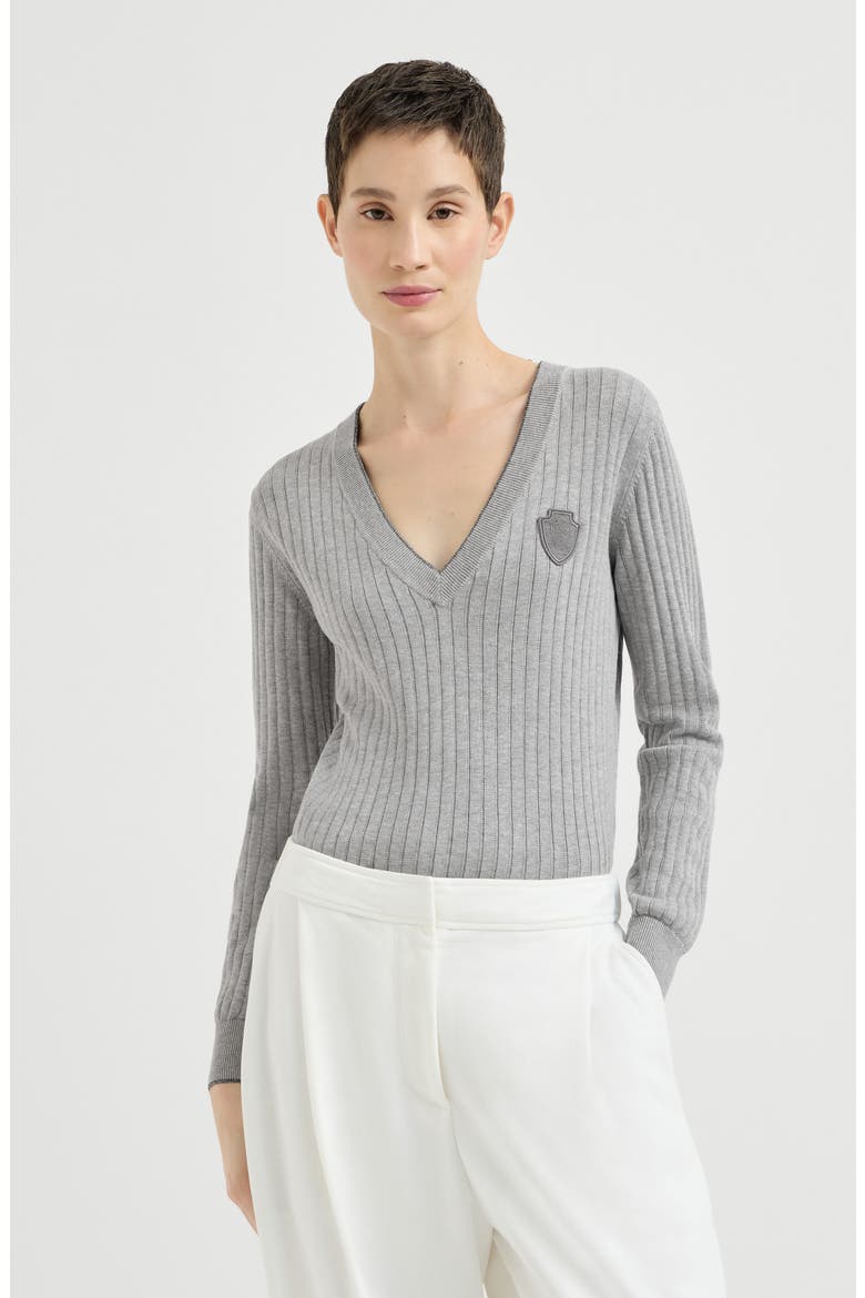 Cotton ribbed sweater with logo, Main, color, Grey
