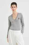 Brunello Cucinelli Cotton ribbed sweater with logo