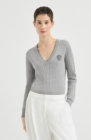 Brunello Cucinelli Cotton ribbed sweater with logo