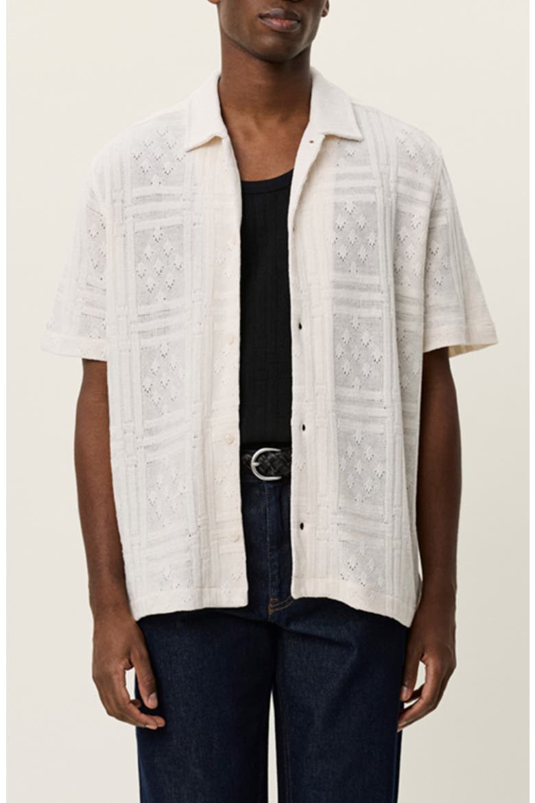 Hector Cotton Blend Pointelle Short Sleeve Shirt, Main, color, EGGNOG WHITE