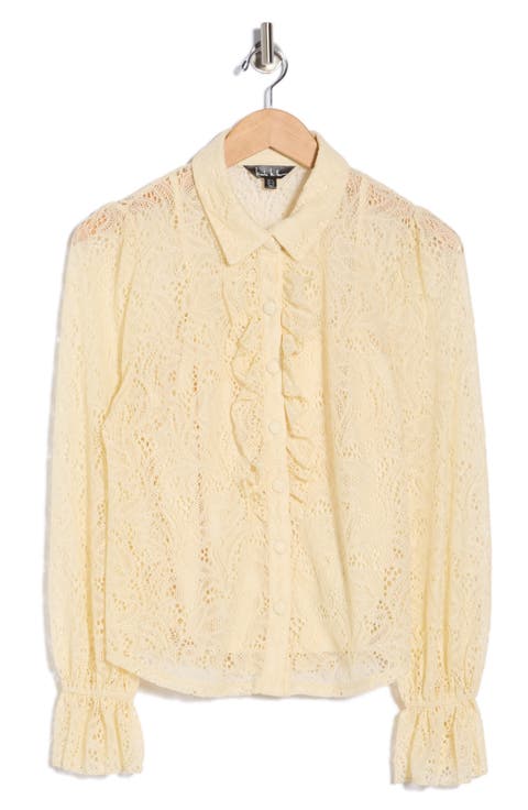 Ruffle Long Sleeve Lace Button-Up Top