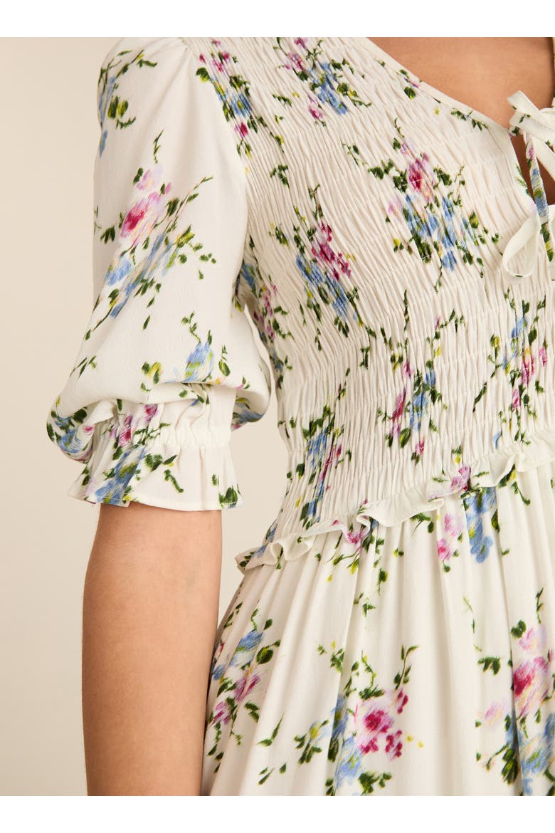 Melania smock Midi dress, Alternate, color, White bouquet