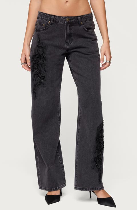 Rossa Beaded Low Rise Wide Leg Jeans
