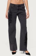 EDIKTED Rossa Beaded Low Rise Wide Leg Jeans