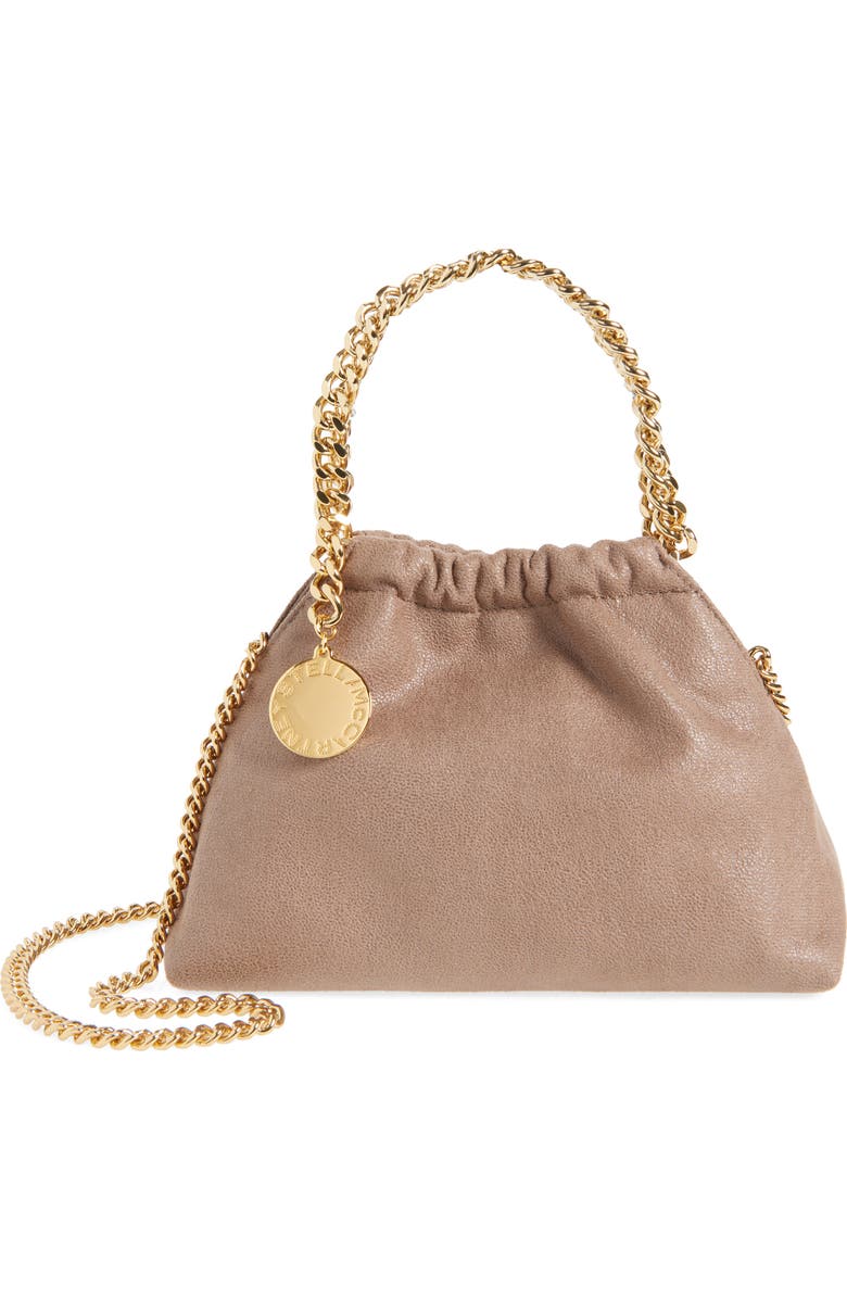 Stella McCartney Mini Falabella Metallic Faux Leather Drawstring Crossbody Bag, Main, color,